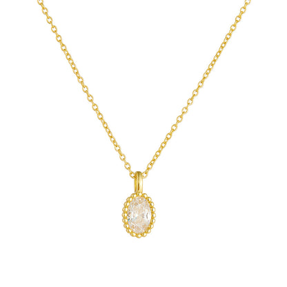 S925 sterling silver plated 14K gold necklace with ins style oval zircon pendant collarbone chain