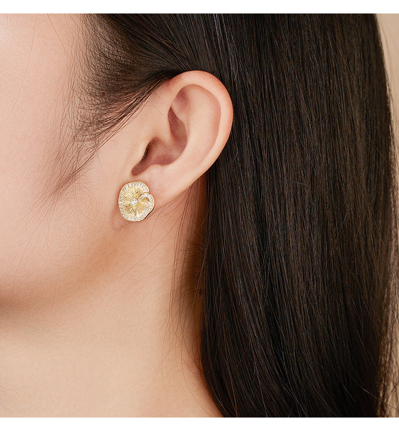 Italian brushed craftsmanship S925 pure silver lotus leaf pleated texture earrings with high-end temperament