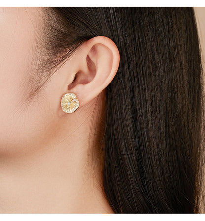 Italian brushed craftsmanship S925 pure silver lotus leaf pleated texture earrings with high-end temperament