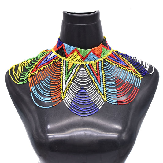 Amazon hot selling multi-layer rice bead necklace Bohemian colorful beaded shawl ethnic style exaggerated necklace wholesale