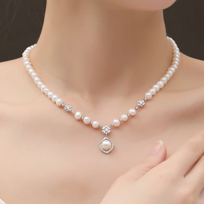 Natural freshwater pearl S925 silver necklace does not fade, new Chinese style light luxury high-end decorative accessory