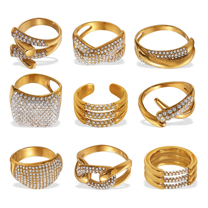 European and American Instagram influencer's multi-layer ring plated with 18K gold and inlaid with rhinestones, the ring will not fade