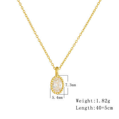 S925 sterling silver plated 14K gold necklace with ins style oval zircon pendant collarbone chain