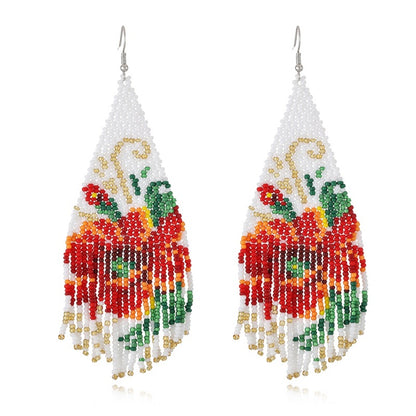 New retro ethnic style handmade flower tassel earrings and earrings