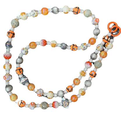 necklace  Orange diagonal hand-painted bead chain