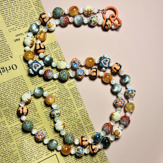 necklace  Orange diagonal hand-painted bead chain