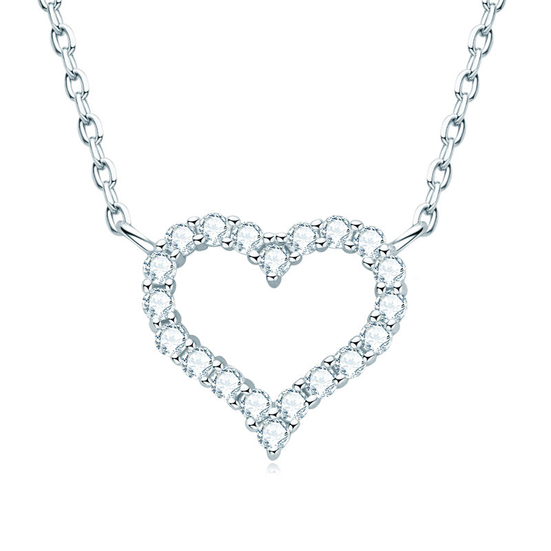 Internet celebrity hot selling ins style 925 sterling silver moissanite necklace with hollow heart collarbone chain pendant