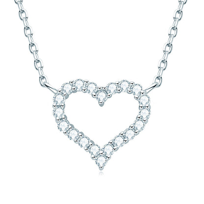 Internet celebrity hot selling ins style 925 sterling silver moissanite necklace with hollow heart collarbone chain pendant