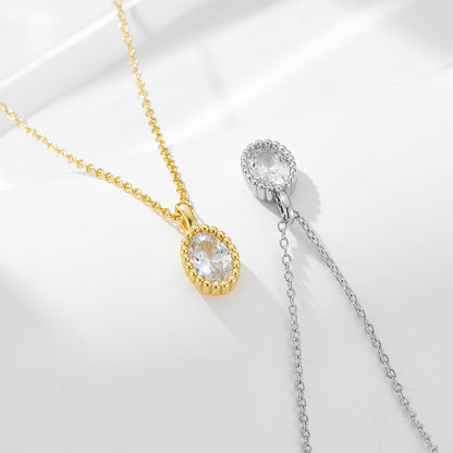 S925 sterling silver plated 14K gold necklace with ins style oval zircon pendant collarbone chain