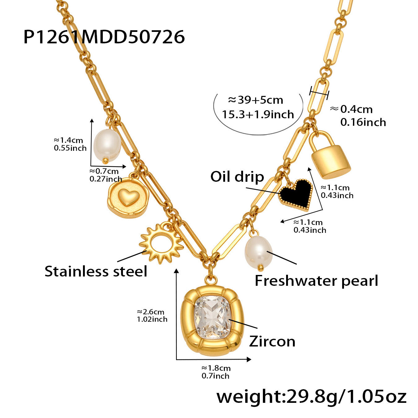 Love Block Zircon DIY Multi accessory Necklace Fashion Personality Freshwater Pearl 18k Real Gold Jewelry