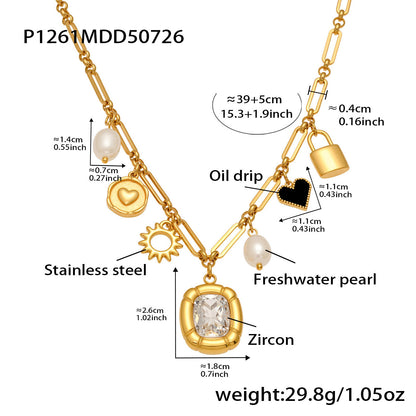 Love Block Zircon DIY Multi accessory Necklace Fashion Personality Freshwater Pearl 18k Real Gold Jewelry