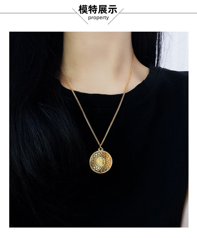 S925 sterling silver # retro eight treasure compass necklace # women's necklace # sweater chain