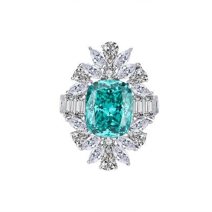 S925 Full body Silver Colored Jewelry Simulation Tourmaline Paraiba Bikou Handmade Ring 10 * 12