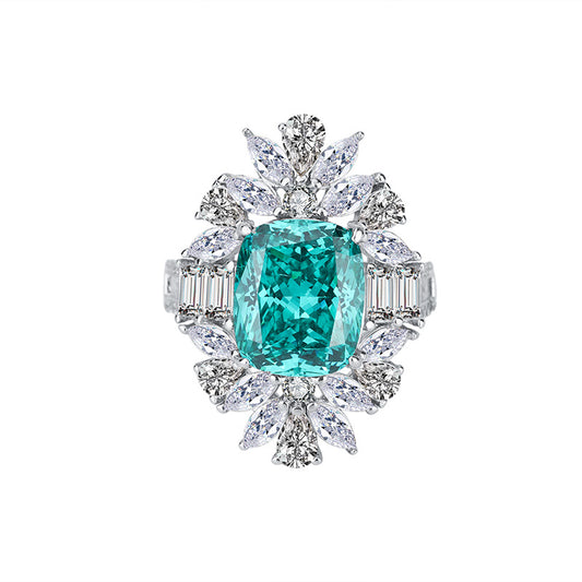 S925 Full body Silver Colored Jewelry Simulation Tourmaline Paraiba Bikou Handmade Ring 10 * 12