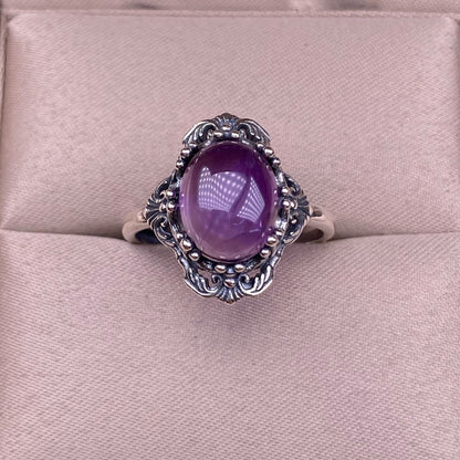 Ring amethyst ring S925 silver inlaid retro making old Nepalese lace women's ring rings