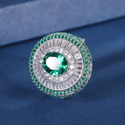 Jewelry copper gold-plated European and American simulated colored gemstone emerald sparkling diamond pendant for women