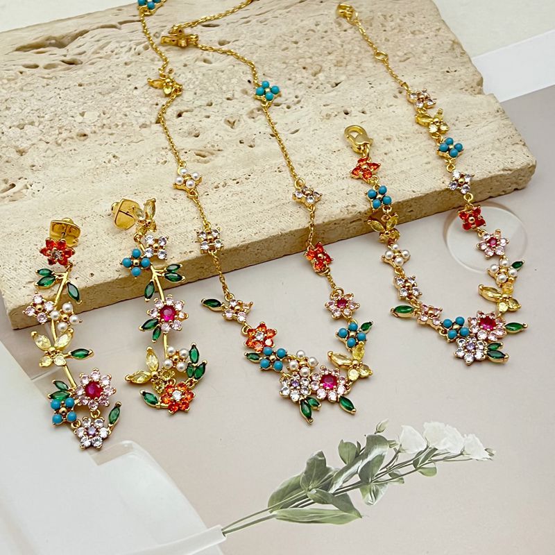 Asymmetric Sparkling Zircon Pearl Inlaid Flower Butterfly Earnail Necklace Bracelet