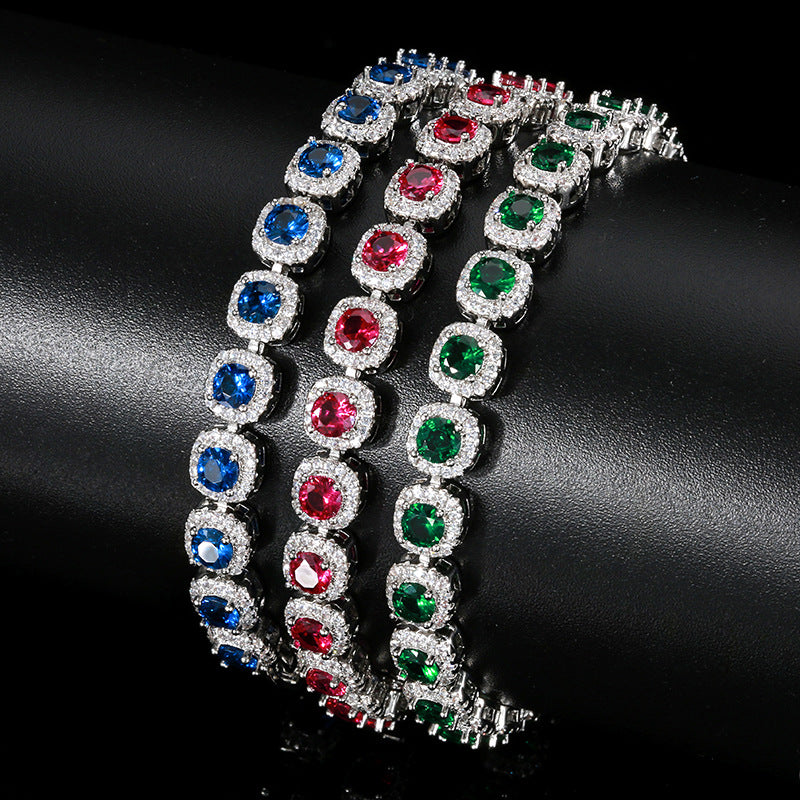 Jewelry European and American Retro Simulation Corundum Full Diamond Bracelet Handmade Main Stone 4mm