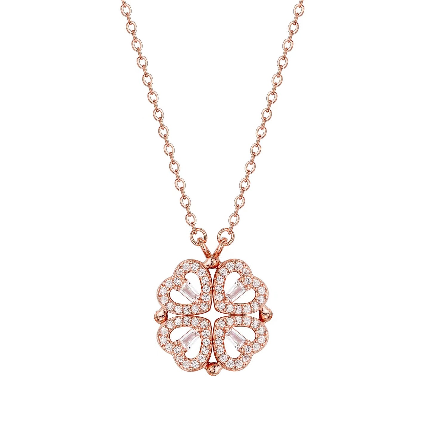 S925 pure silver heart-shaped clover necklace with flowers full of diamonds, light luxury style collarbone chain, a two piece jewelry