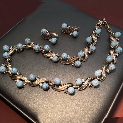 Turquoise retro jewelry set necklace earrings