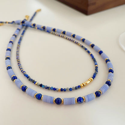 necklace  Retro lapis lazuli color beaded necklace for women