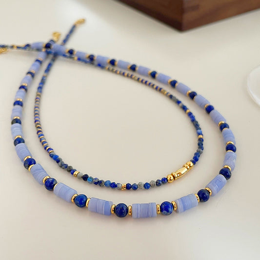 necklace  Retro lapis lazuli color beaded necklace for women