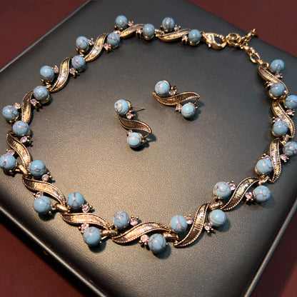 Turquoise retro jewelry set necklace earrings