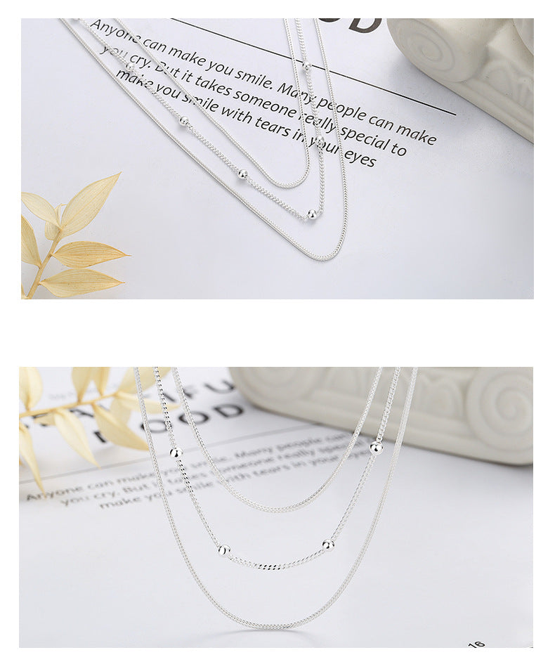 S925 pure silver geometric spherical fine chain multi-layer necklace with personalized European and American punk style street fashion collarbone chain