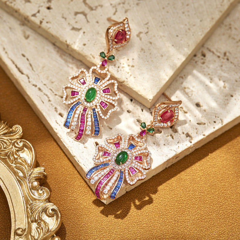 New Colored Ribbon Dress Earrings with Gold Plated Bohemian Pink Texture Earrings