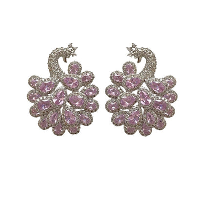 Fashionable and atmospheric heavy industry earrings hot selling micro inlaid zircon peacock earrings fashionable earrings