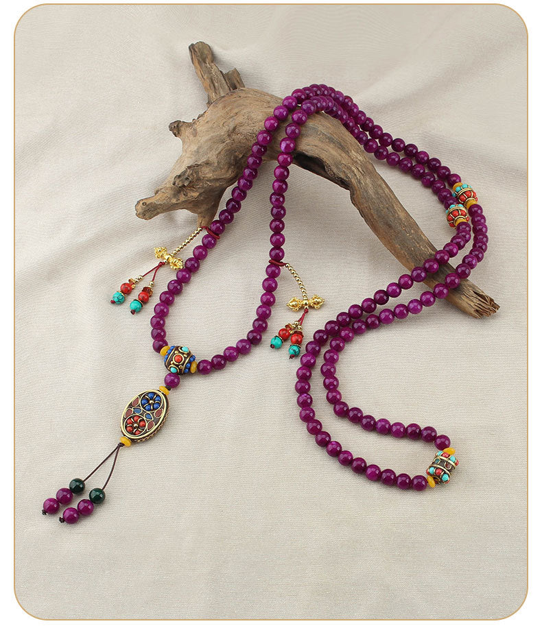 necklace  Long jade necklace for women Nepalese tassel crossbody chain ethnic style