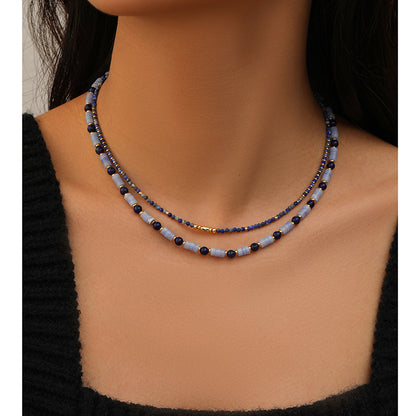 necklace  Retro lapis lazuli color beaded necklace for women
