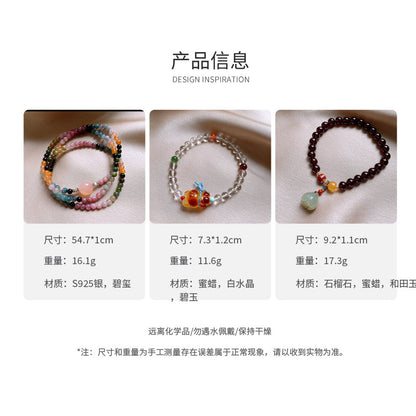 Bracelet  Hetian Jade Lotus Garnet Bearwax Bear Elastic Bracelet