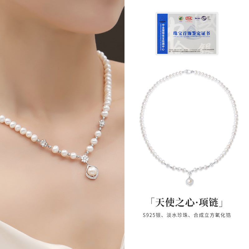 Natural freshwater pearl S925 silver necklace does not fade, new Chinese style light luxury high-end decorative accessory