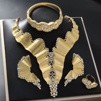Dubai 18K Gold Plated Middle Eastern Fashion Necklace+Bracelet+Earrings+Ring Set