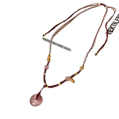 New Chinese style pink safety buckle woven rope pendant necklace 2025 new necklace