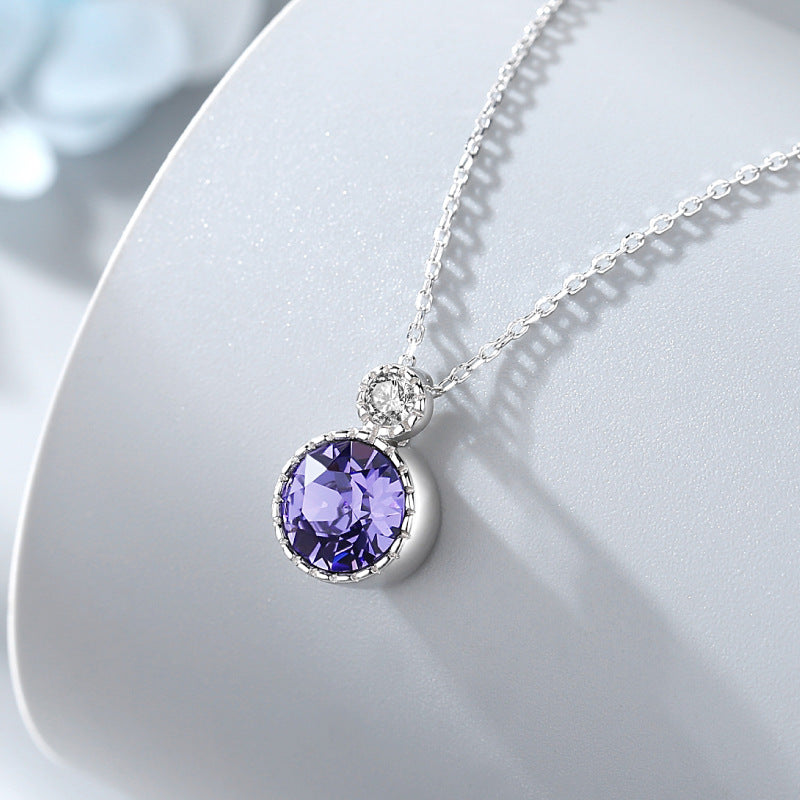 Classic Ocean Heart Necklace Women's Jewelry S925 Silver Crystal Pendant Clavicle Chain