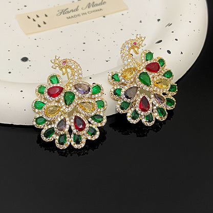 Fashionable and atmospheric heavy industry earrings hot selling micro inlaid zircon peacock earrings fashionable earrings