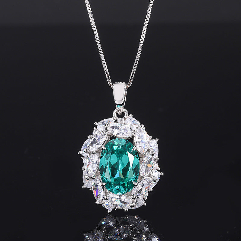 S925 Jewelry Full body Silver Colored Jewel Paraibadan Pendant Ring Set Main 10 * 14