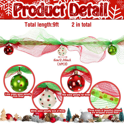 Amazon popular mesh rattan 274CM gold red green ribbon bead string Christmas decoration Christmas rattan