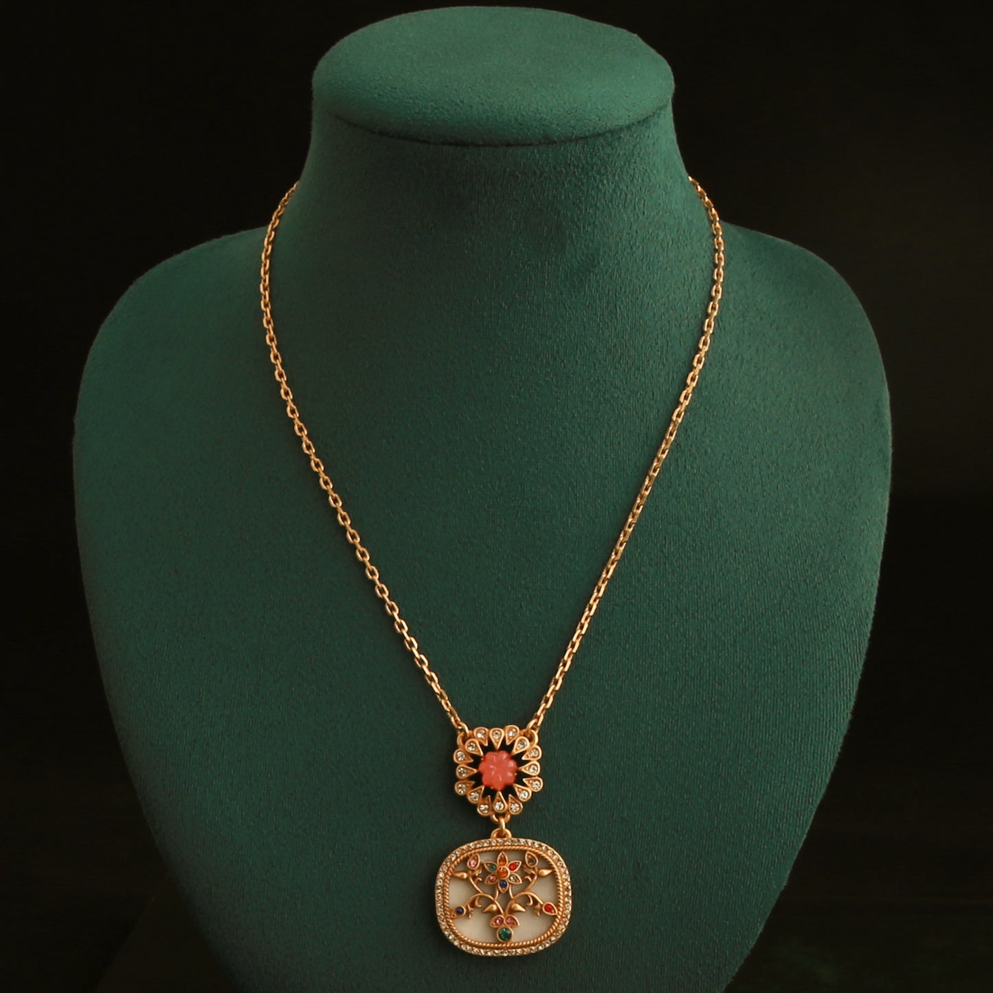 Vintage niche floral zircon jewelry, O-chain necklace, silver needle earrings, earrings