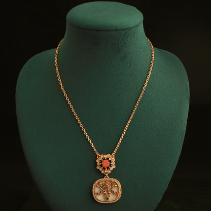 Vintage niche floral zircon jewelry, O-chain necklace, silver needle earrings, earrings
