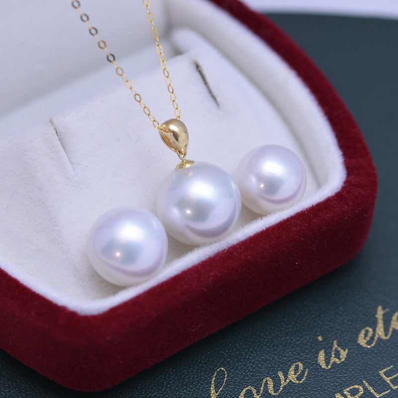 Freshwater 12-13mm Round Strong Light Single Pearl Melon Head Pendant Sai Australian White G18 K Gold O-shaped Necklace