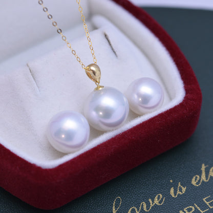 Freshwater 12-13mm Round Strong Light Single Pearl Melon Head Pendant Sai Australian White G18 K Gold O-shaped Necklace