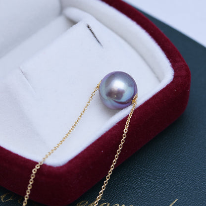 Zhuji Danshui 11-12mm Round Strong Light Fine Flaws Pearl Demon Purple Roadway S925 Silver Pendant Necklace