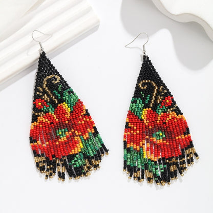 New retro ethnic style handmade flower tassel earrings and earrings