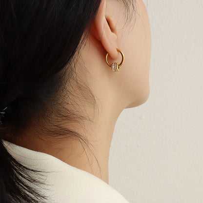 French style diamond studded geometric minimalist earrings titanium steel plated 18K gold versatile necklace set