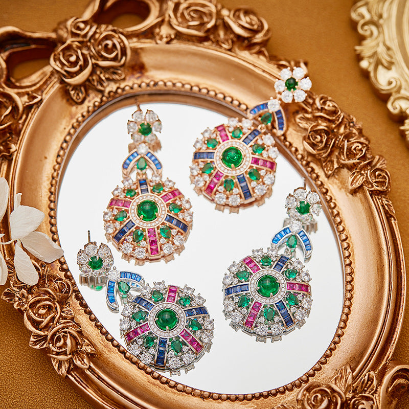 Colorful compass earrings gold-plated heavy industry fashionable and high-end evening earrings