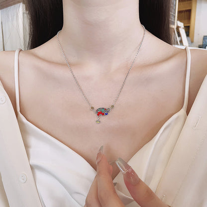 S925 pure silver auspicious elephant necklace with good symbolism of ancient style collarbone chain