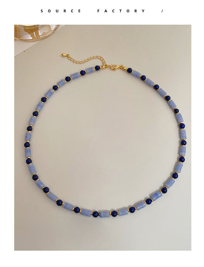 necklace  Retro lapis lazuli color beaded necklace for women